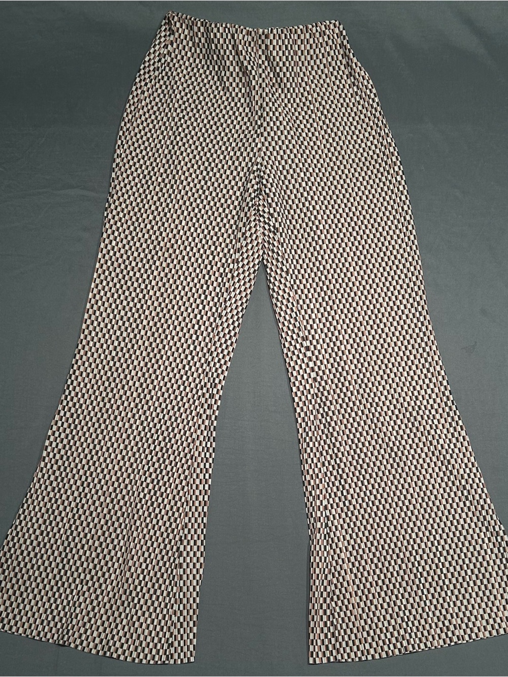 H&M  Brown & Cream Geometric Print Plisse Flared Pants